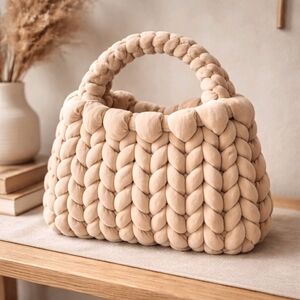 Plush Knit Tote Bag in Beige